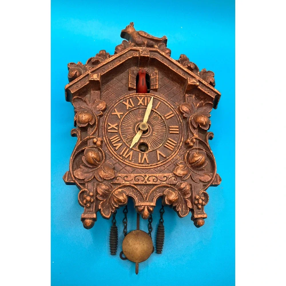 Lux Cuckoo Clock Small Brown Vintage Syroco Style Wall Decor READ